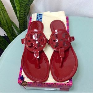 Like New Tory Burch Miller Sandal Soft Patent Calf Leather Dark Redstone Sz 9